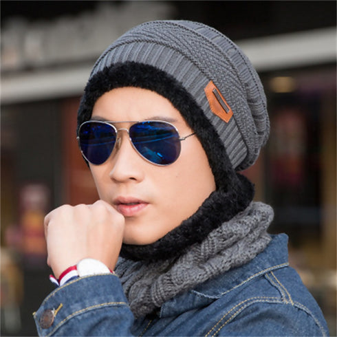 Mens Winter Beanie Hat Scarf Set